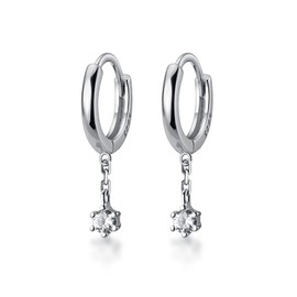 Reffeer Solid 925 Sterling Silver CZ Dangle Hoop Earrings for Women Earrings Tiny Huggie Hoop Earrings Chain Earrings (A-Silver)