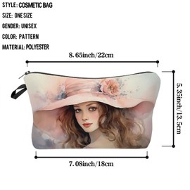 Livel lhood Vintage Young Lady Makeup Bag Lady With Pink Hat Cute Small Organizer Bag Zipper Pouch Retro Watercolor Painting Cosmetic Bag Present for Women Friends