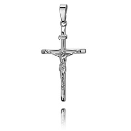 JEVELION Halskette Kreuz-Anhänger mit Panzer-Kette Jesus Christus mit INRI-Gravur für Damen, Herren und Kinder als Kettenanhänger 925 Silber mit Schmuck-Etui