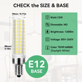 YBeiLeand E12 Led Bulb, 6pcs 12W LED Candelabra Bulbs 100w Equivalent 1200Lumen 6000K Daylight White Non-Dimmable LED Light Bulbs for Ceiling Fan Home Kitchen Bathroom Indoor