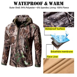ReFire Gear Men's Soft Shell Military Tactical Outdoor Camouflage Hunting Fleece Hooded Coat, Khaki Camo, Medium