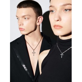 Midari Cross Couples Necklace Sterling Silver Matching Necklace for Couples Unique Cross Pendant with Black White Religious Necklace Couples Jewelry Gifts For Women Men Husband Wife