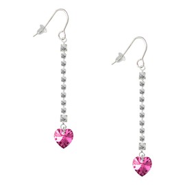 Delight Jewelry 10mm Hot Pink Crystal Heart Silver-tone Long Sparkle Dangle French Earrings