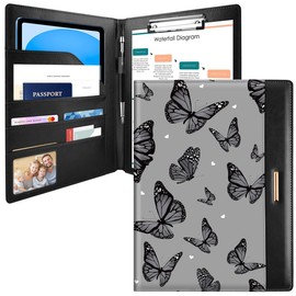 Padfolio/Resume Portfolio Folder for Women Men, WAVEYU Cute Chic Padfolio Cover Folder, Conference/Legal Document Organizer with Letter/A4 Size Clipboard, Document Sleeve, Butterfly