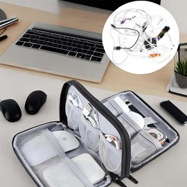 Organizador de Cables Portátil 2 Piezas, Estuche de Viaje Impermeable de Doble Capa para Cables, Cargadores, USB, Tarjetas SD, Audífonos, Disco Duro y Accesorios Electrónicos, Negro