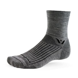 Swiftwick- PURSUIT FOUR Trail Running & Cycling Socks, Merino Wool, Durable Crew (Heather, Large)