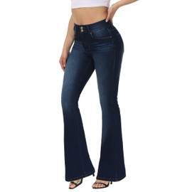 KDF Bell Bottom Jeans for Women High Waisted Flare Jeans for Women Wide Leg Denim Jean Pants Deep Blue Size 12