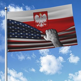 Usa America American And Poland Poles Flag 3x5 Ft Double-Sided Printed Indoor/Outdoor Flag Polyester Fabric Decorative Banner With 2 Brass Grommets 3x5 Foot National Flags For Outside