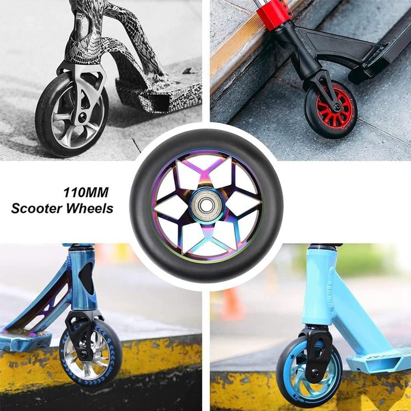YoyoMeta 2 Pcs 110mm Scooter Wheels, Colorful Pu Wheels Thick
