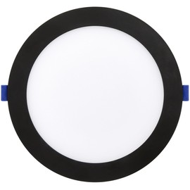 Maxxima 8 in. 5CCT Round Recessed LED Downlight, 1400 Lumens Slim Round Flat Panel Color Selectable (2700K/3000K/3500K/4000K/5000K), Dimmable, Canless IC Rated, Black Trim, J-Box Include