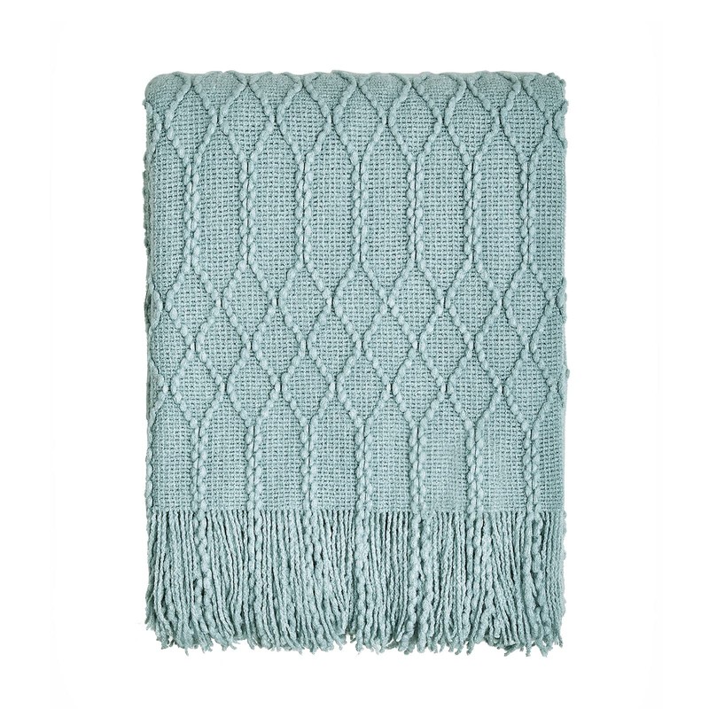 KASYLAN 100% Acrylic Knitted Throw Blanket Textured Solid Soft Decorative