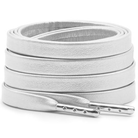 DELELE Flat PU Leather Laces: Waterproof Shoelaces for Sneakers Boot 2 Pair Silver With Silver Aglet 39 inch