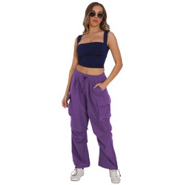TSMNZMU Womens Baggy Cargo Pants Casual Hiking Trousers Loose Fit Parachute Pants Y2K Hight Waist Mutil Pocket Trousers Purple