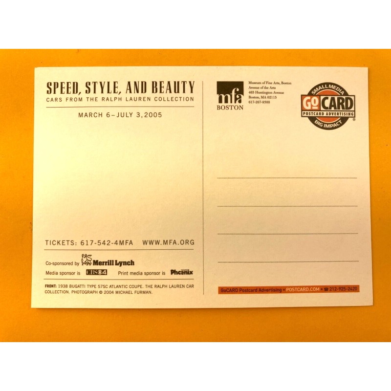 1938 Bugatti ~ Postcard ~ Un-Used ~ Museum Of Fine