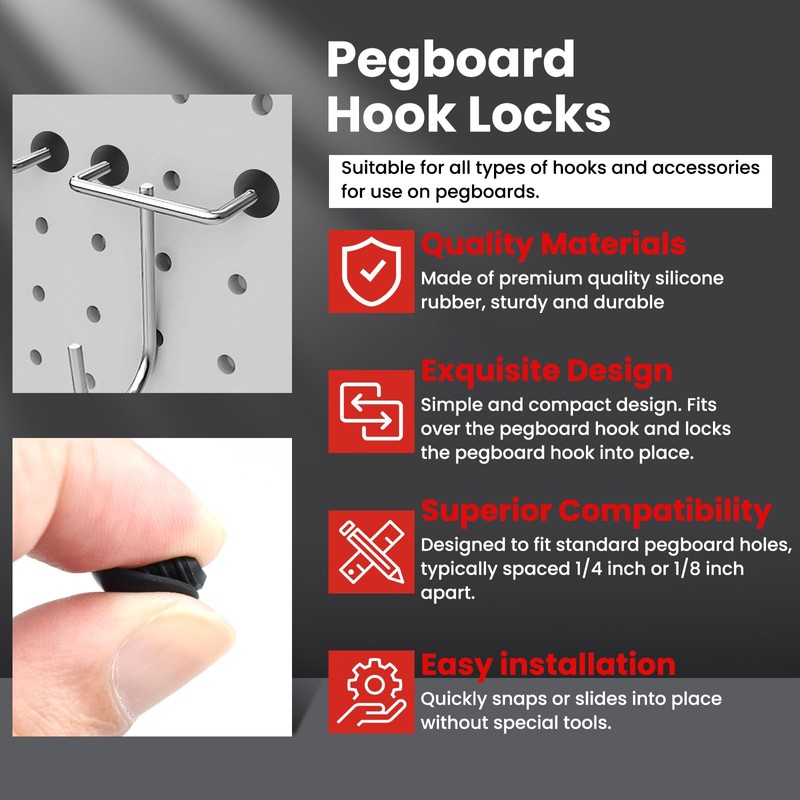 ZIUZI 100Pcs Pegboard Hook Locks, Peg Board Locks Stoppers Fit