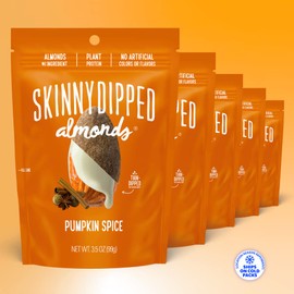 SkinnyDipped Pumpkin Spice Almonds, Healthy Snack, Plant Protein, Gluten Free, 3.5 oz Resealable Bags, Pack of 5