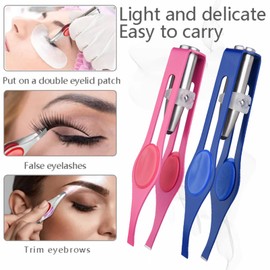 2PCS Tweezers with Led Light,Lighted Tweezers for Facial Hair Women &Men Eyebrow Tweezers Precision Stainless Steel Hair Removal Lighted Tweezers Makeup Slanted Tweezers with Light Tools(Pink&Blue)