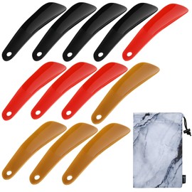 Cosmos 12 Pcs Shoes Horn Plastic Travel Shoehorn 6.3'' Shoe Easy-Slip Shoes Horns for Men Women Shoes Boots, with Marble Pattern Drawstring Pouch Bag