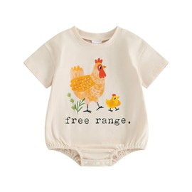 Xiaodriceee Newborn Baby Boy Girl Summer Clothes Farm Animal Print Bodysuit Free Range Romper Retro Country Farm Baby Clothes (D-Apricot, 0-3 Months)