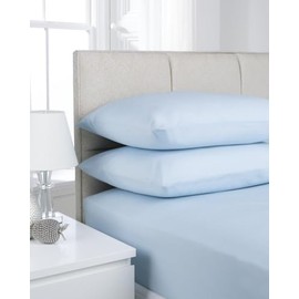K Collection Percale Easy Care Polycotton Fitted Sheets Single - Double - King - Super King - Pillowcases (King, Baby Blue)