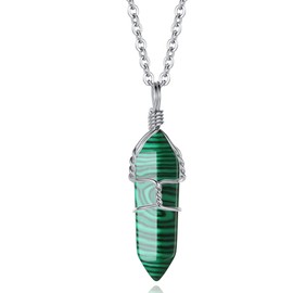 XIANNVXI Mothers Day Gifts Malachite Hexagonal Stones Necklaces Reiki Spiritual Natural Gemstone Quartz Point Wire Wrapped Jewelry for Women Men