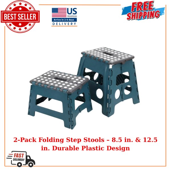 Branded 2-Pack Folding Step Stools – 8.5 in. & 12.5