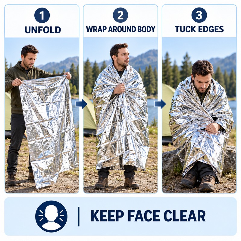 2-Pack PET Emergency Thermal Blankets, Reflective Survival Covers for Camping,