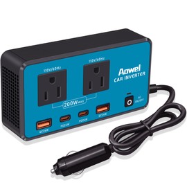 Aowel 200W Car Power Inverter DC 12V to 110V AC Car Inverter with 4 Port PD3.0 & QC3.0 USB Car Travel Adapter Plug Outlet