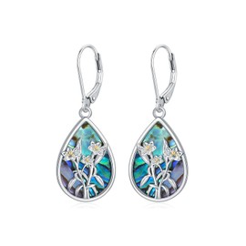 Flpruy Women's Hanging Leverback Earrings 925 Sterling Silver Sunflower/Lily/Scottish Thistle/Clover Earrings Drop Earrings Jewellery Gift for Women, Sterling Silver