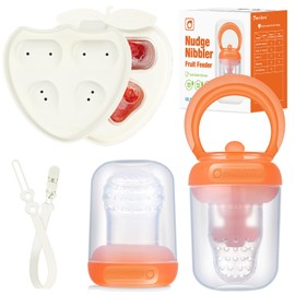 Ominilove Baby Fruit Feeder & Popsicle Molds Tray Combo, New Born Must Haves and Babies Led Weaning Supplies for Safe Infant Self Feeding Orange 2