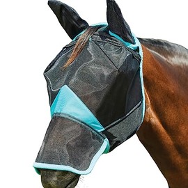 Weatherbeeta Comfitec DELUXE Fine Mesh Mask With Ears & Nose - Black/Turquoise Full