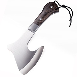 GEERMOLAN Camping Hatchet Overall 11.4in w/4in Blade, Compact Camp Axe Stainless Steel Blade and Comfortable Wooden Grip, Outdoor Hunting Survival Hiking Tactical Axe Tomahawk, Sheath Included