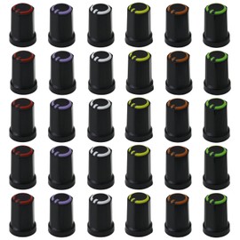 30 Pack Mixed Colour 6mm Splined Rotary Control Knobs Black Body Audio/Guitar/Mixer Knob