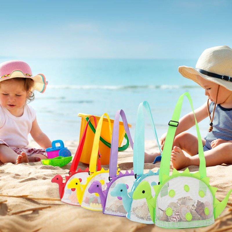 Dinosaur Mesh Beach Bag for Kids Shell Collecting Totes Portable