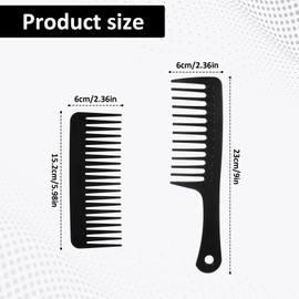 2 Pcs Wide Tooth Hair Detangling Comb, Large Wide Tooth Comb for Curly Hair, Styling Combs for Wet Dry Hairs, Black Care Hairs Combs for Women Men,Shampoo Shower
