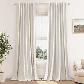 Cream Linen Blackout Curtains 144 Inch Length 2 Panels Set for Living Room Bedroom Back Tab Thermal Insulated 100% Black Out Linen Drapes Room Darkening Window Curtains 144 Inches Long Ivory Natural