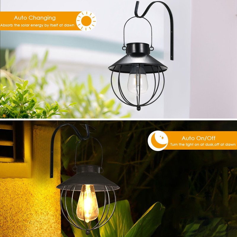 2PCS Solar Powered Energy Vintage P-endant H-anging Light Outdoor Wall