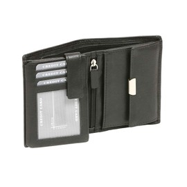 LEAS Damen und Herren Klassische Kombibörse im Hochformat mit Riegel Echt-Leder, schwarz Vollrind-Serie