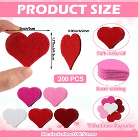SmoothNovelty 200 Pcs Valentine Felt Hearts 2 Inch Stiff Felt Heart Mini Heart Laser Cutout Puffy Heart Shape Die Cut for Valentine's Day Embellishment DIY Crafts Scrapbooking Decoration(Multicolor)