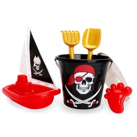 Toyland® Piratenthema 6-teiliges Eimer- und Schaufelset mit Piratenschiff – Sand- und Wasserspiele – Strandspielzeug