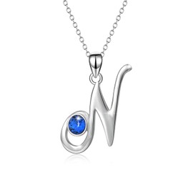 WINNICACA Initial Necklaces for Women Sterling Silver Letter Pendant Necklaces with Birthstone Letter A-Z Initial Jewelry Gifts for Women Her Daughter Lover Birthday Gifts, Metal, Crystal