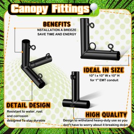 Blulu 10 Pieces 1'' Golf Frame Corner Kit DIY Canopy Fittings Kit with Threaded Eye Bolts for EMT Pipe 10' l x 10' W x 10' H Practice Golf Cage Net Indoor Outdoor Home, Black