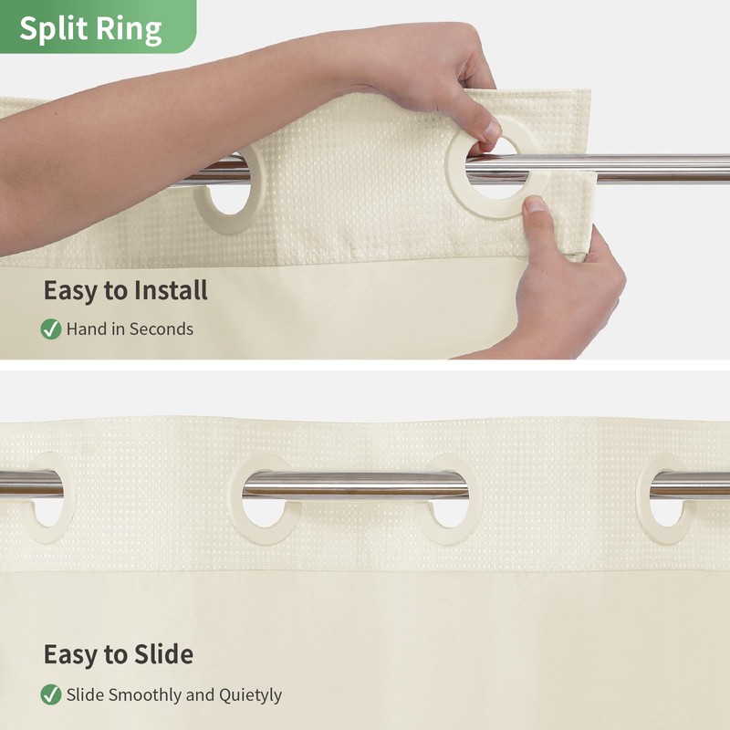 eachope Cream No Hook Shower Curtain with Snap-in Fabric Liner