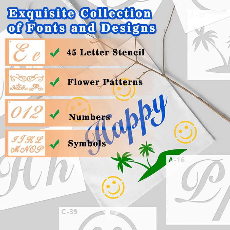45 Pieces 175 Designs Letter Stencils for Painting on Wood,
