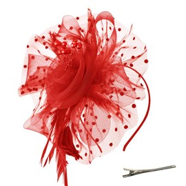 AQOKKA Women Fascinators Hats Kentucky Derby Flower Mesh Feather Fascinators with Headband and Clip Tea Party Headwear for Women and Girls