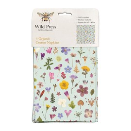 Cloth Napkins - Set of 4 - Organic Cotton - Mint Meadow Artistic Floral Wild Press Design by Helen Ahpornsiri - Reusable Tableware