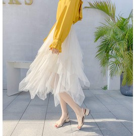 Geagodelia F-47737 Tulle Skirt, Women's / Girls’ Elegant Soft Knee-Length Summer, Vintage Tutu / Ruffle, One Size (36 / 38 / 40). - beige, size: 36-40