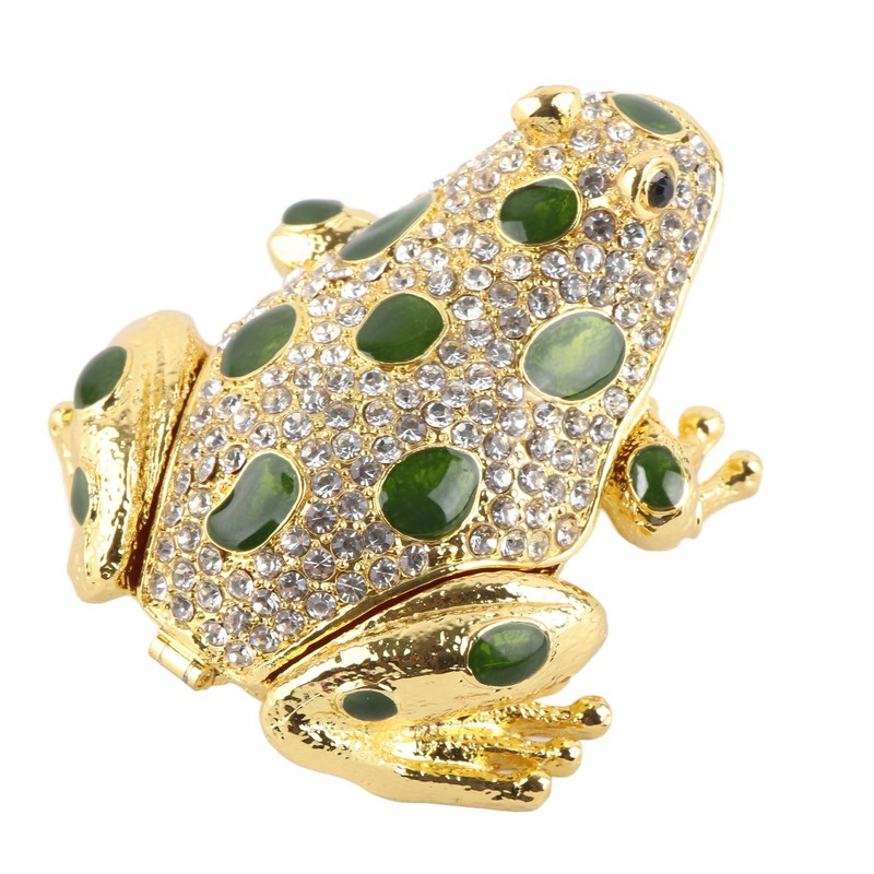 Rhinestone Frog Jewelry Box Painted Electroplated Frog Figurine Jewelry Boxes