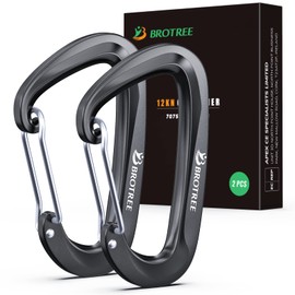 Brotree Carabiner, Load Capacity 12KN (1200kg), Mountain Button D-Ring, Lightweight Aluminum, Hammock, Camping, Sling, Outdoor Use, 2-Piece/4-Piece Set (Wire Gate Series)