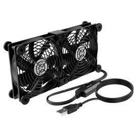 ELZO USB Quiet Cooling Fan, 4.7 inches (12 cm), Double Fan, Mini Fan, 1500 RPM, 5 V, Powerful, Blower, USB Fan, Cooling Fan, Small, Tabletop, Thin, Cooling Fan, 7 Blades, Ventilation Fan, Game